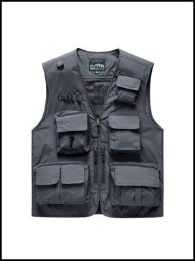 Unisex Lightweight Nylon Utility Vest 15 Pockets Outdoor Safari Work Vest